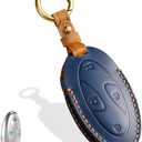 Aoocar Leather Key Fob Cover, Compatible with 2023 2024 2025 Hyundai Ioniq 6 Grandeur GN7, fit for Sonata Elantra Kona Santa Fe 2024 2025, No Screw Design Key Holder Protector (5 Button, Blue)