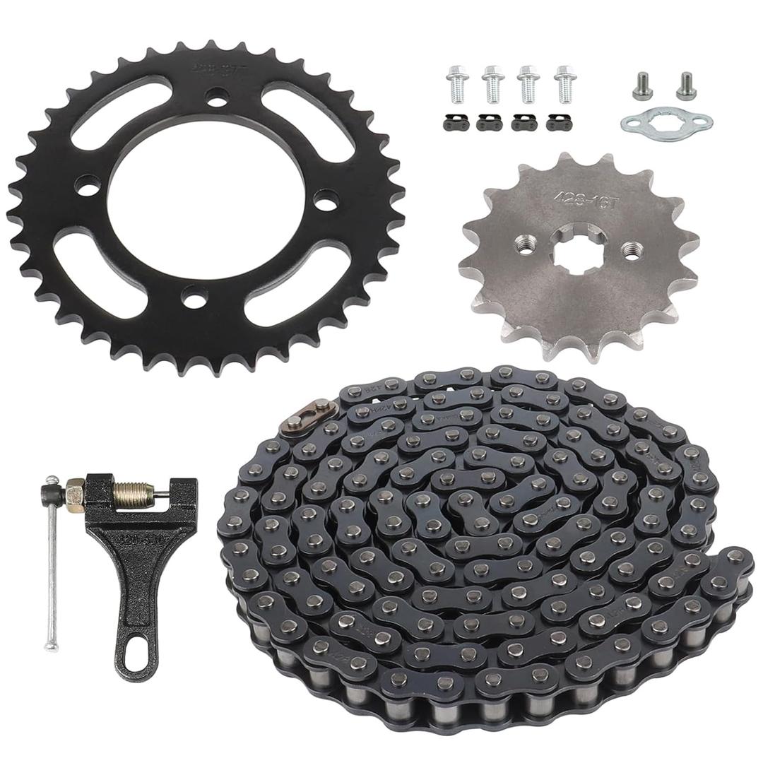428 Chain 37 Tooth Rear Sprocket 76mm Front 16 Toothe 17mm with Chain Breaker for Chinese 50cc-190cc Pit Dirt Trail Quad Motor Bike ATV