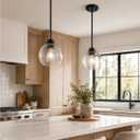 2-Pack Pendant Lights Kitchen Island, 7" Modern Black Hanging Lights Fixtures with Clear Seeded Glass Globe Shade, Kitchen Island Lighting for Bathroom, AD-22280-1P2-BK-S