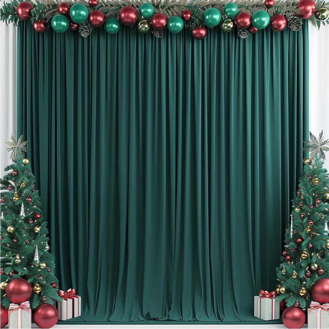 10x10ft Wrinkle Free Hunter Green Backdrop Curtain for Parties Soft Fabric Drapes Wedding Dark Green Curtain Backdrop for Birthday Party Decorations Background for Photography 5x10ft,2 Panels