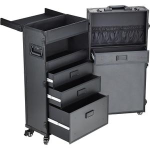 Mobile Nail Tech Station & Rolling Makeup Case with Drawers, 15.7"L x 13"W x 29.3"H