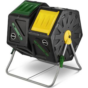 Miracle-Gro Dual Chamber Compost Tumbler Easy-Turn, Heavy-Duty Outdoor Bin Composter with 2 Sliding Doors (2x18.5 Gal/70L)