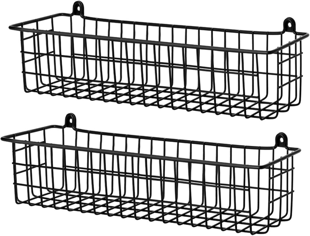 Spice Rack Organizer Wall Mount, 2 Pack Black Seasoning Rack Wire Storage Baskets for Wall or Cabinet Door in Kitchen and RV | Seasoning Rack, Kitchen, RV