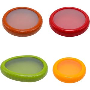 4Pcs Silicone Avocado Saver and Onion Storage Set, Reusable Fruit and Vegetable Storage Box for Avocados, Onions, Tomatoes, Potatoes, Lemons, Apples, Garlic Etc (Set A) (Red & Yellow & Orange & Green)