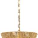 18 Hand Woven Rattan Boho Chandelier Brass Ajustable Pendant Light for Kitchen Island Living Room Bedroom Hallway, UL Listed