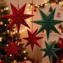 SUNBEAUTY Christmas 5Pcs Flocking Stars 7 Pointed 18 Inch 12 Inch Green Red Hanging Stars Lanterns Christma Hanging Lamp Decorations Wedding Birthday Christmas Home Party