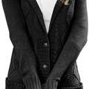 Sidefeel Women's Cardigan Sweaters Hooded Fleece Lined Button Down Front Jackets Winter Coat with Pockets L