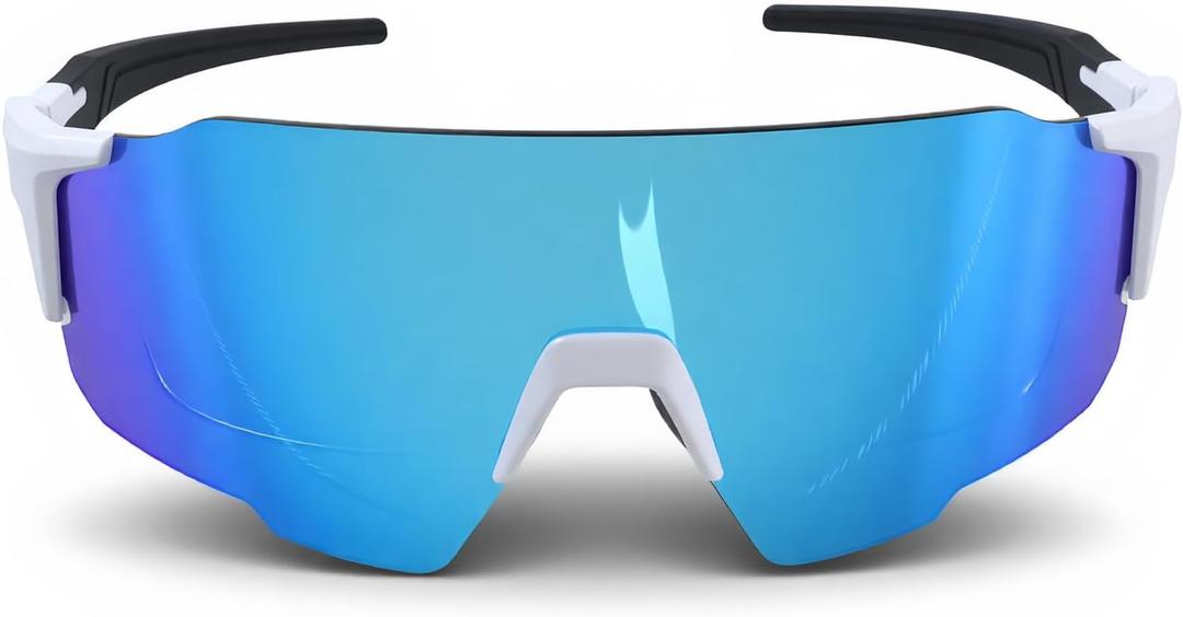 Sports Sunglasses TR90 UV400, Lightweight Wraparound for Men/Women, Adjustable Nose Pad, Fit Over Glasses for Cycling (Blue)