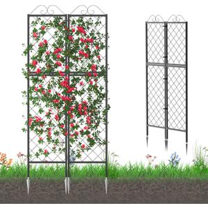 Zhongma 2 Pack Metal Garden Trellises for Climbing Plants, 77.2 Inch Tall Metal Fence Plant Support Trellis for Flower and Vagetable (32 x 0.8 x 77.2)