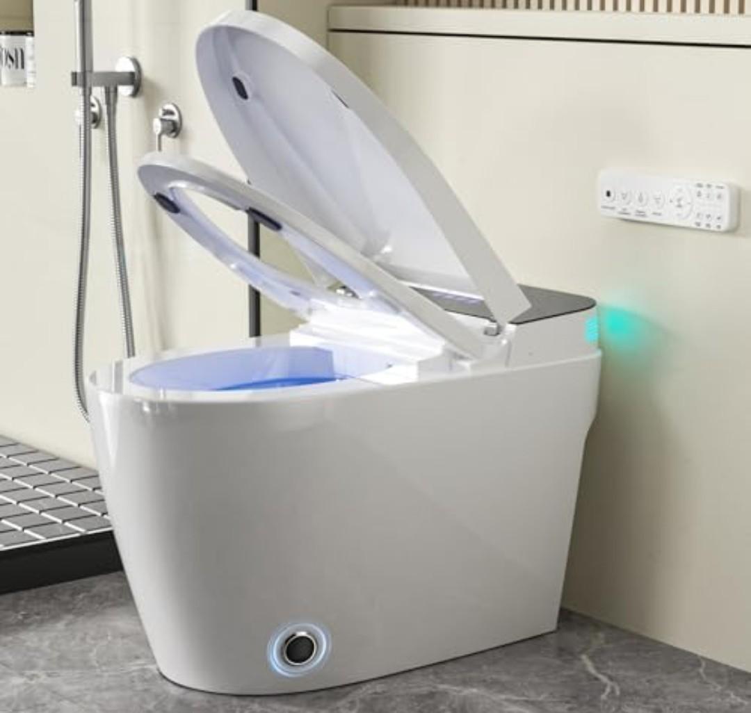 Smart Toilet with Bidet Built in Heated Seat, Smart Tankless Toilet with Warm Water and Dryer, Fahrenheit LED Display, Auto Flush, Foot Sensor