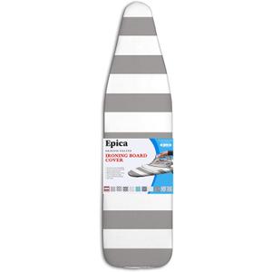 Epica Ironing Board Cover and Pad - Standard Size 15x54 Padded Ironing Board Covers, Heat Reflective Coating, Thick Pads, Scorch & Stain Resistant Iron Board Cover with Padding Grey & White Stripe Epica Ironing Board Cover and Pad - Standard Size 15x54 Padded Ironing Board Covers, Heat Reflective Coating, Thick Pads, Scorch & Stain Resistant Iron Board Cover with Padding Grey & White Stripe