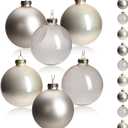 DN DECONATION Glass Christmas Hanging Ball Ornaments Set of 9, 3.15 Champagne Christmas Ornaments, Christmas Decorative Baubles for Xmas Tree Decoration, Holiday, Wedding Party Gift Decor