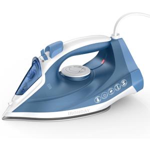 IRONDAY Steam Iron for Clothes Fast Heating, 1200W Iron with Non-Stick Ceramic Soleplate, Self-Cleaning, Burst of Steam, Spray Mist, 7.03oz Water Tank Ironing Clothes for Home, Blue