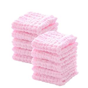 MUKIN Baby Washcloths - Natural Cotton Baby Wipes - Soft Newborn Face Towel for Sensitive Skin - 10 Pack, 12x12 inches (Pink)