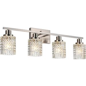 MELUCEE 4 Lights Brushed Nickel Vanity Light with Hammered Glass Shade