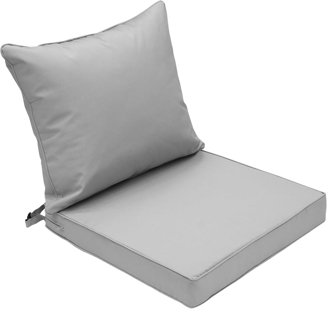 Patio Seat and Back Cushion Set Outdoor Deep Seat Cushion 24"x24"x3" Replacement Chair Cushion for Dining Arm Chairs, Wicker Chairs and Garden Furniture Decoration, Light Grey