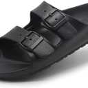 BEMGNAR Mens Lightweight Comfort Slides Double Buckle Slip-on Adjustable EVA Orthopedic Flat Sandals (Size 7, Black)