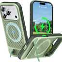for Magnetic Heat Dissipatio case for iPhone 17 Pro Max, for MagSafe, Cooling Drop Protection, Adjustable Metal Kickstand, Vibrant Color Blocking Soft Silicone Material - Green