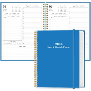 Daily Planner 2026 - Full Page Per Day, Jan 2026 to Dec 2026, 2026 Daily Planner with Spiral Bound, Inner Pocket, Perfect for School Office Supplies, 7'' x 10'', Blue