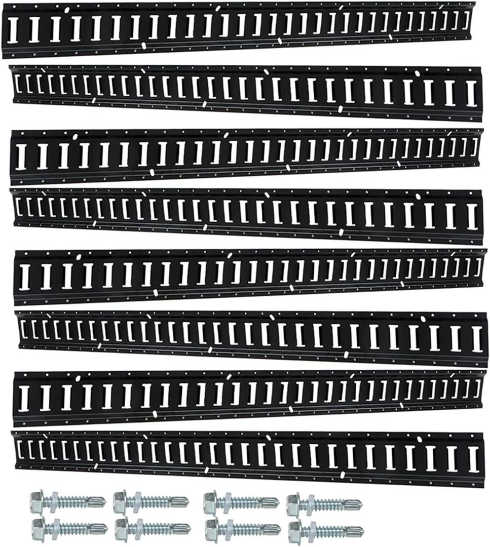 labwork 8 PCS Powder Coat Black E Track Tie Down Rail Kit 5 Foot for Garages Van Trailers Motorcycle Tie Downs Heavy Loads Up to 2000 lbs
