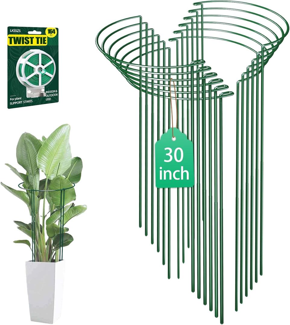 12 Pack 30 inch Plant Support Stakes, Heavy-Duty Half Round Peony Support, Garden Plant Stakes Cage for Outdoor Plants, Peony, Tomato, Hydrangea, (15In Support +15In Stainless Extension Tubes) (30INCH-12PACK)