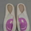 Cute House Slippers for Women Men with Memory Foam Retro Happy Face Cozy Indoor Outdoor Fuzzy Plush Shoes (6.5-7.5 Women/6-7 Men, Purple)