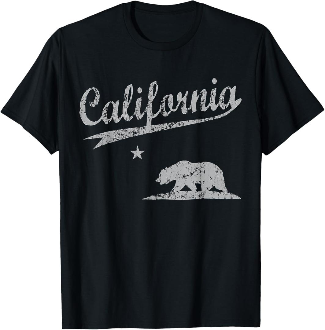 California Republic Flag Vintage Distressed Men Women Kids T-Shirt (Small, Black)
