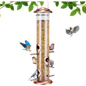 Kingsyard Metal Bird Feeders for Outdoors Hanging, Tube Bird Feeder with 6 Feeding Ports, 15 Inch, Chew-Proof & Weatherproof, Antique Copper