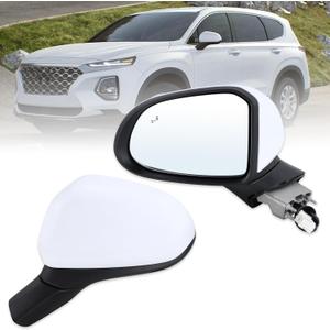 Left Driver Side Mirror Compatible With 2019 2020 2021 2022 2023 Hyundai Santa Fe With Manual Folding Power Glass Blind Spot White Replace #87610-S2010 (5Pins)