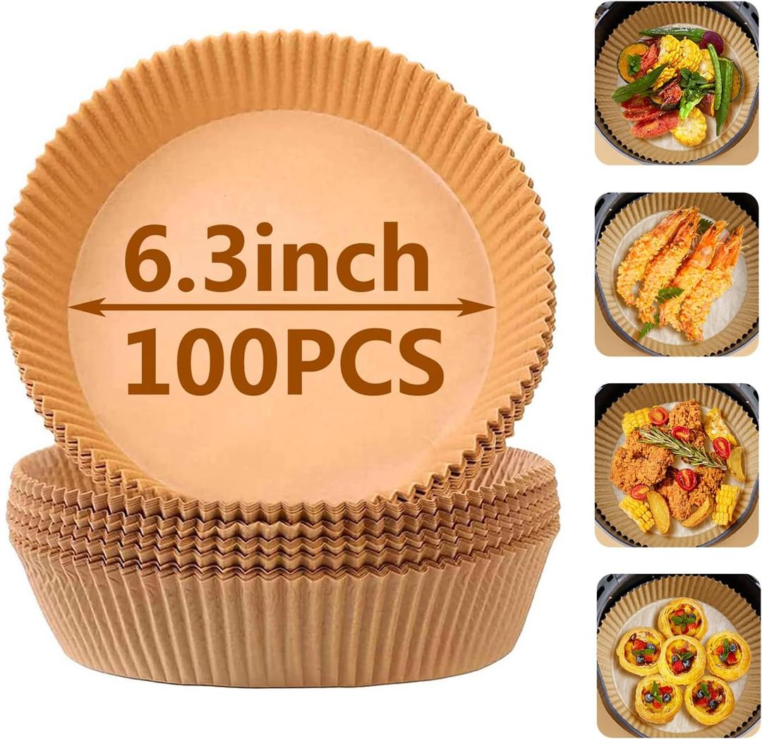 Air Fryer Liners Round,100PCS 6.3 inch Disposable Liner for Air Fryer 2Qt to 5Qt,Unbleached Non-stick Non-leak Small Airfryer liner Parchment Paper