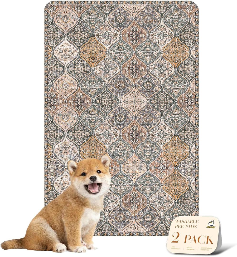 Nunubaby Washable Pee Pads for Dogs, Stylish, Non-Slip and Leak-Proof Pee Pads. Reusable Potty Pads for Dogs for Crates and Floors.(Brown/Multi, 24" x36" )