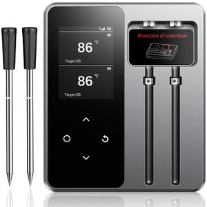 AYMDKI Wireless Meat Thermometer with App Control, 600FT Bluetooth Range, 2 Probes & 6 Sensors, 0.5S Instant Read, LCD Display, IP67 Waterproof Real-Time Monitoring & Smart Alerts for BBQ, Grill, Oven