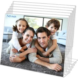 5x7 Acrylic Picture Frames, Set Of 6 Clear Acrylic Frameless Gift for Desktop Display, Standing Picture or Display Sign Holder with Inserts for Home Office- Horizontal (7x5'')