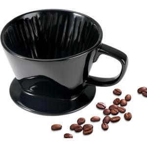 Mongdio Pour Over Coffee Maker, Ceramic Pour Over Dripper, Coffee Pour Over with 3 Holes Flat Bottom, Coffee Accessories for Home, Size 02 Black