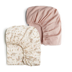 Konssy Muslin Crib Sheets for Girl Boy, 2 PCS Soft and Breathable Cotton Baby Sheets for Standard Crib Mattress, 52"x 28" (Floral, Pink)