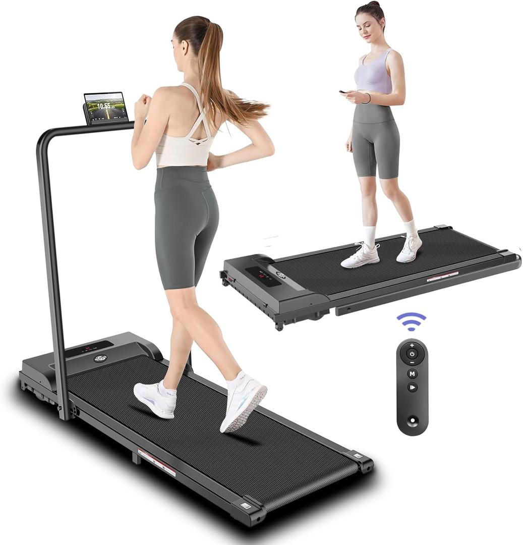 2 in 1 Walking Pad Treadmill, Foldable & Portable, 2.5HP, Black, Digital Display, 300lb Max Weight, Aluminum Frame 