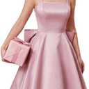 WDIRARA Women's Satin Bow Homecoming Dresses Spaghetti Strap Wedding Guest Gown Summer Mini Dress, 3X-Large