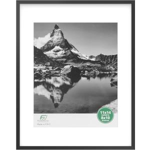 FrameWorks 11x14 with 8x10 Mat  Black Deluxe Modern Aluminum Picture Frame with Tempered Glass and Removable Mat