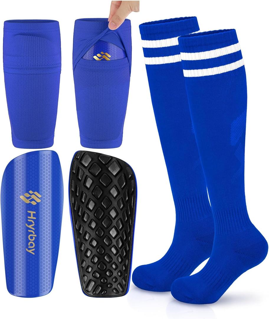 Hryrbay Kids Soccer Shin Guards Toddler Shin Pads with Sleeves and Socks Protective Lightweight Soccer Equipment Ideal for Playing Training Inspired by The World Cup, Large