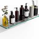 24 Inch Glass Bathroom Shelves,Chrome Polished Floating Shelves for Wall Rectangular Modern Stainless Steel Glass Shelf for Bathroom Shelves Wall Mounted (24"with Railing)