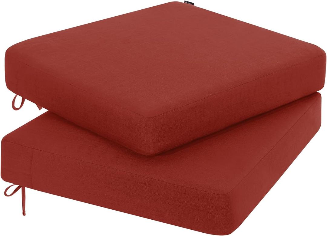 Favoyard Outdoor Chair Cushion 19 x 19 x 3 Inch Rainproof & 3-Year Fade Resistant Patio Furniture Cushions with Removable Cover and Adjustable Ties for Garden Sofa Couch Pads Set of 2, Red