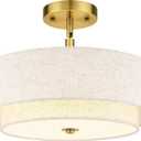 AUTELO 18" Semi Flush Mount Ceiling Light, 3-Light Farmhouse Ceiling Light in Brushed Gold Finish with Drum Fabric Shade, Gold Light Fixtures Ceiling Mount for Hallway Bedroom Kitchen, C2506 BG-18