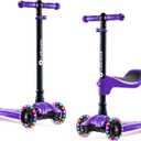 LaScoota 2-in-1 Kids Kick Scooter, Adjustable Height Handlebars and Removable Seat, 3 LED Lighted Wheels and Anti-Slip Deck, for Boys & Girls Aged 3-12 and up to 100 Lbs. (Purple)