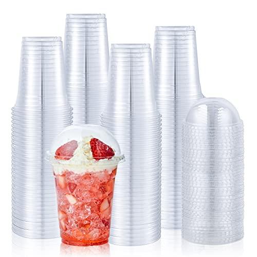 Lilymicky [25Sets 12 oz Clear Plastic Cups With Dome Lids, Disposable Plastic Drinking Cups, 12 oz Parfait Cups for Ice Coffee, Smoothie, Bubble Boba