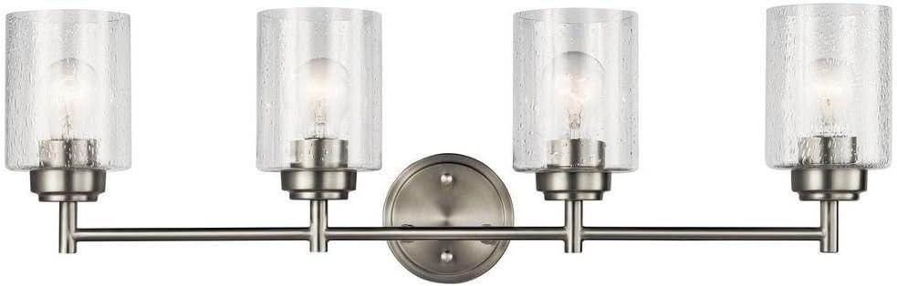 Kichler Winslow 30" Vanity Light in Brushed Nickel, 4-Light Transitional Bathroom Light with Clear Seeded Glass. (30" W x 9.25" H), 45887NI