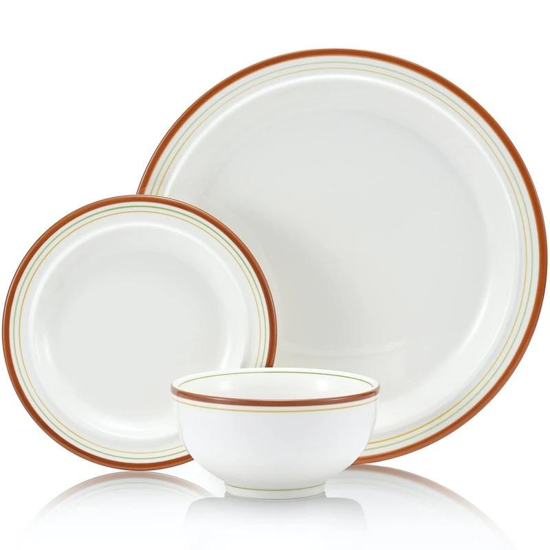 PorGlaze 12-Piece Porcelain Chip and Scratch Resistant Round Dinnerware Set, Plates, Dishes, Bowls, Service for 4 (Cozy Orange)