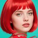 Red Bob Wig with Heart Sunglasses - Heat-Resistant, Synthetic Fiber, Adjustable and Natural Looking