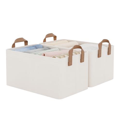 StorageWorks Closet Storage Bins, Storage Baskets for Shelves, Closet Organizers and Storage Bins with Metal Frame, Handles, Natural Color, 2-Pack