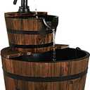 Giantex 2-Tier Barrel Waterfall Fountain Outdoor, Rustic Wood Barrel Cascading Water Fountain with Electric Pump, Outdoor Water Feature with Decorative Hand for Garden Patio Backyard Lawn Porch