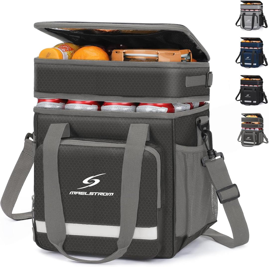 Maelstrom Lunch Box for Men,Insulated Lunch Bag Women/Men,Leakproof Lunch Cooler Bag, Lunch Tote Bag (2.Double-Layer (18L/28cans), 2.Double Layer - Gray)